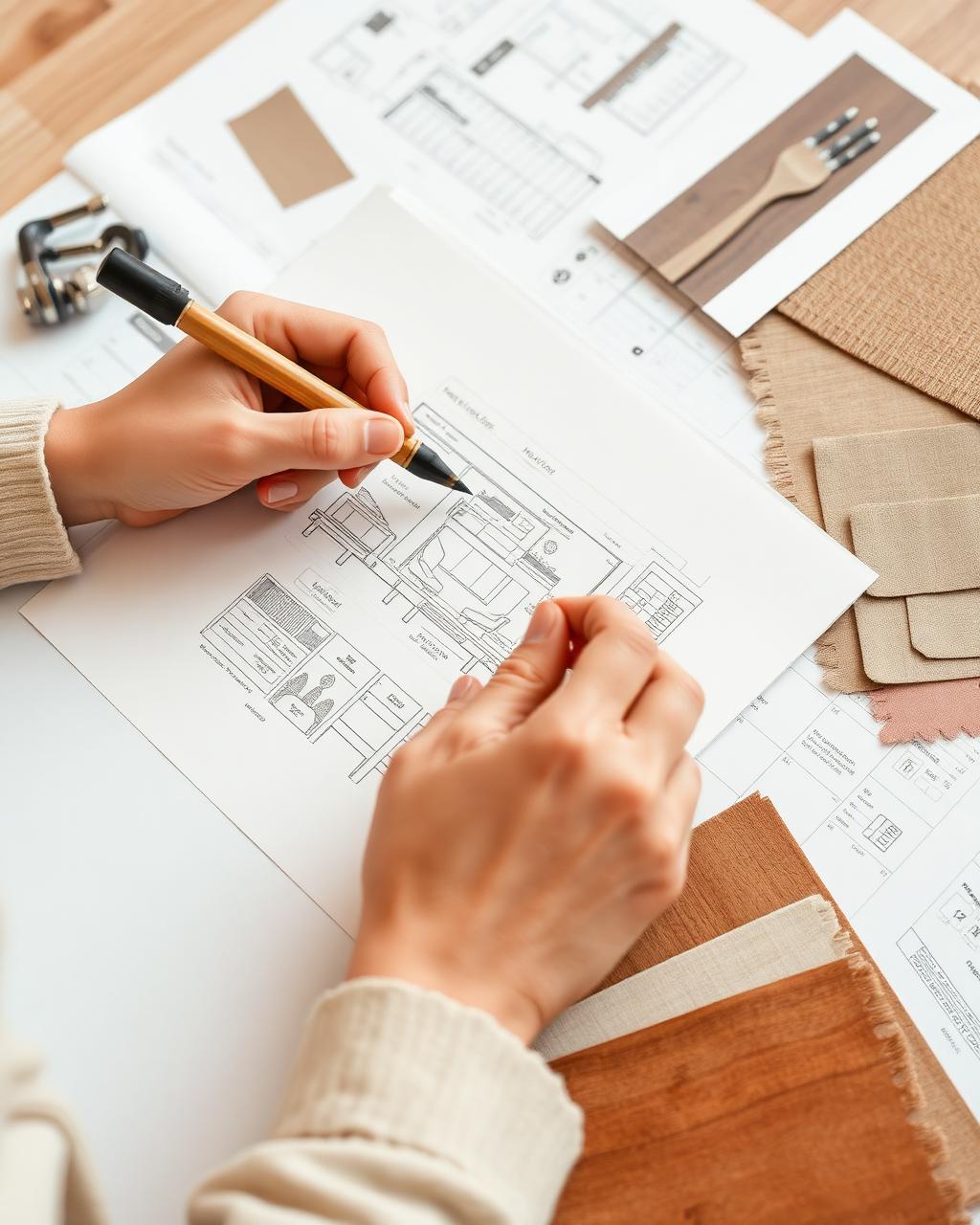 Designer sketching with material samples