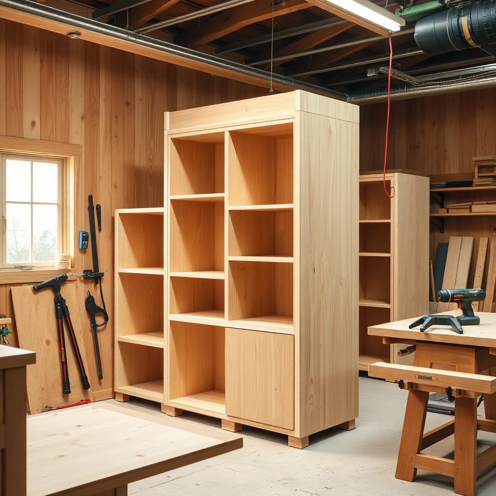 Modular cabinet assembly in workshop
